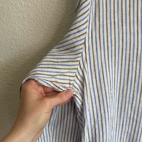 Uniqlo Shirt Men's Large Button Up 100% Linen Blue Long Sleeve Striped Boho - Picture 7 of 10